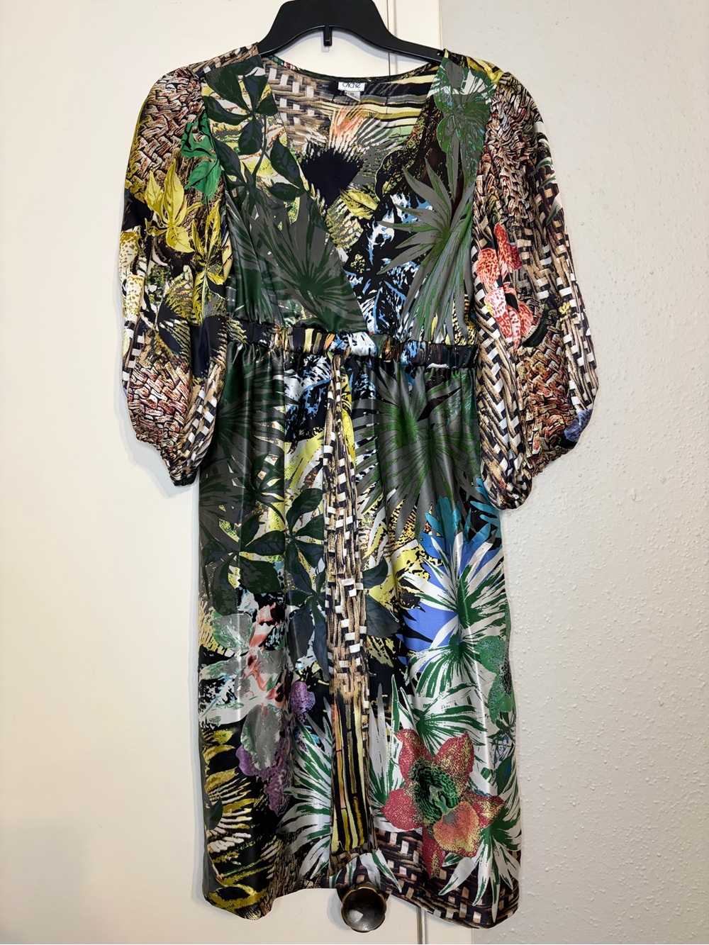 Cache Multicolor Tropical Print Long Sleeve Dress